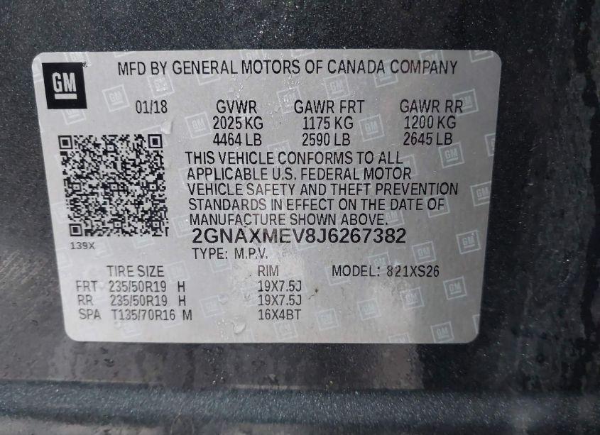 Photo 9 of 2018 Chevrolet Equinox PREMIER (VIN 2GNAXMEV8J6267382)