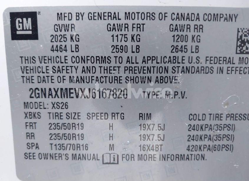 Photo 9 of 2018 Chevrolet Equinox PREMIER (VIN 2GNAXMEVXJ6167820)