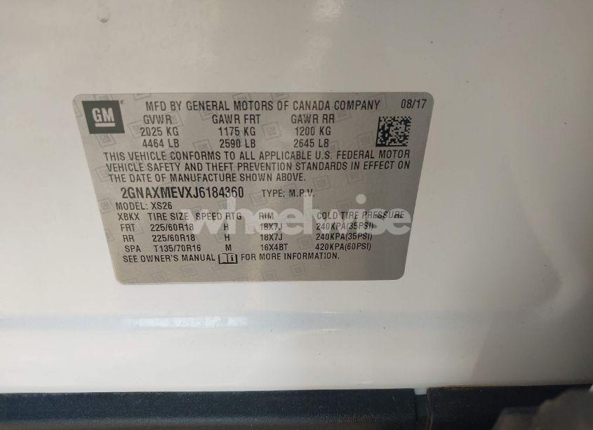 Photo 9 of 2018 Chevrolet Equinox PREMIER (VIN 2GNAXMEVXJ6184360)