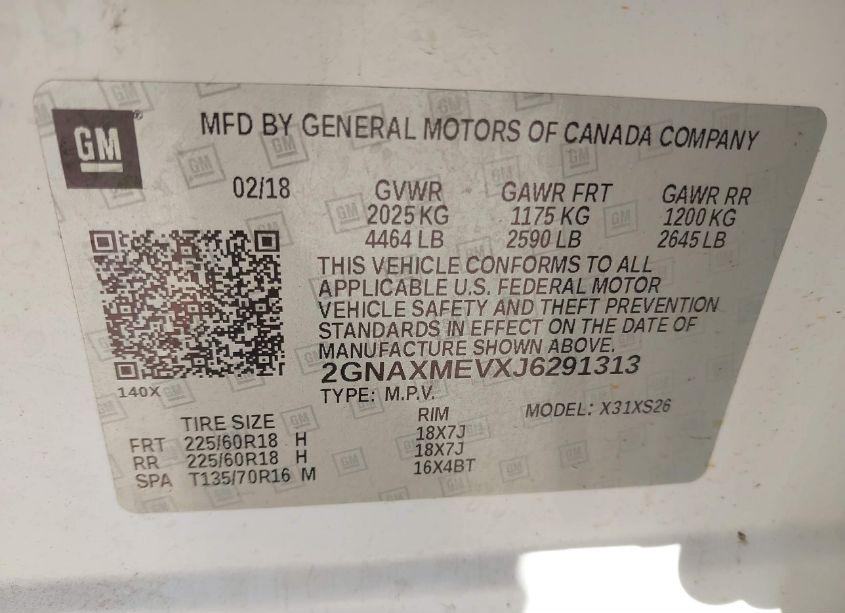 Photo 9 of 2018 Chevrolet Equinox PREMIER (VIN 2GNAXMEVXJ6291313)