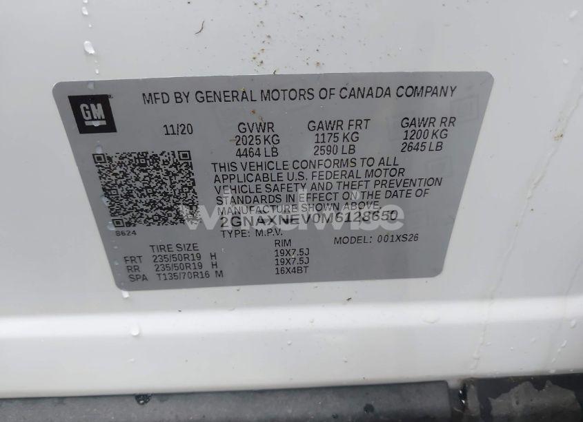 Photo 9 of 2021 Chevrolet Equinox FWD PREMIER (VIN 2GNAXNEV0M6128650)