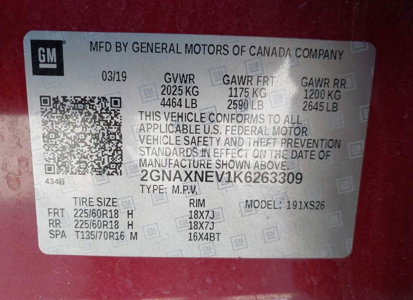 Photo 9 of 2019 Chevrolet Equinox PREMIER (VIN 2GNAXNEV1K6263309)