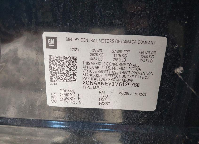 Photo 9 of 2021 Chevrolet Equinox FWD PREMIER (VIN 2GNAXNEV1M6139768)