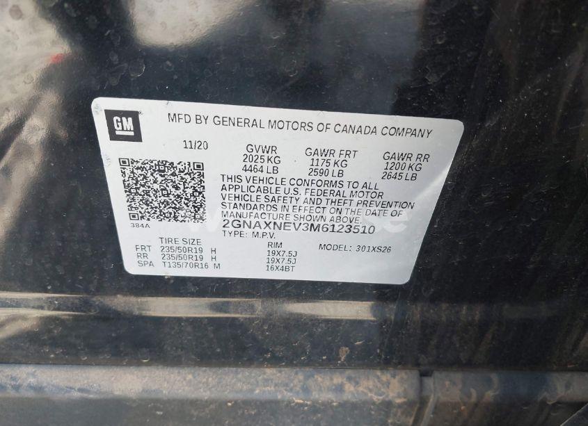 Photo 9 of 2021 Chevrolet Equinox FWD PREMIER (VIN 2GNAXNEV3M6123510)