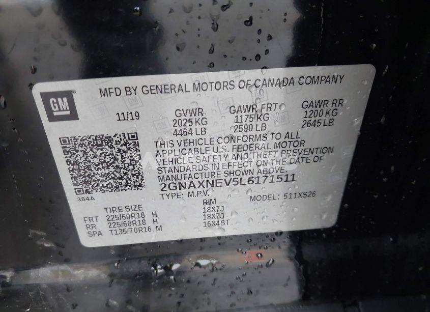 Photo 9 of 2020 Chevrolet Equinox FWD PREMIER 1.5L TURBO (VIN 2GNAXNEV5L6171511)