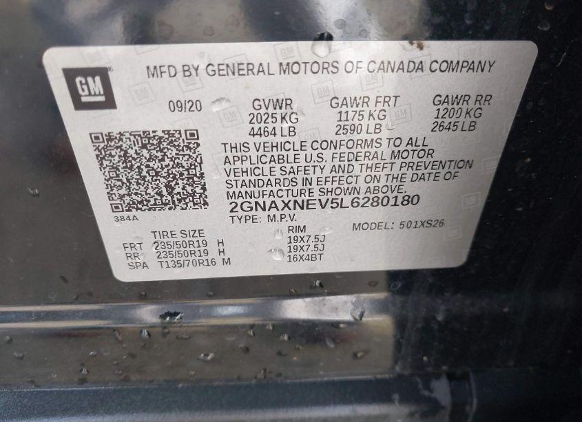 Photo 9 of 2020 Chevrolet Equinox FWD PREMIER 1.5L TURBO (VIN 2GNAXNEV5L6280180)