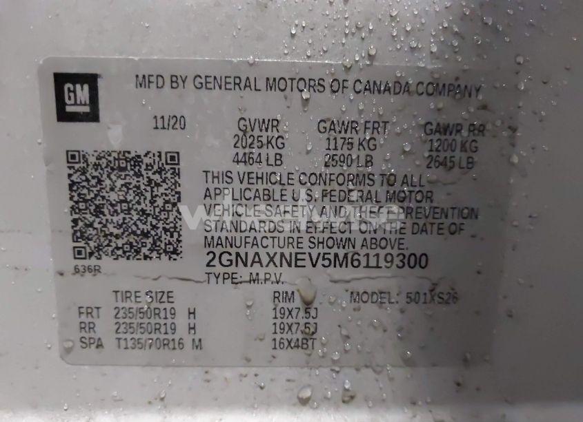 Photo 9 of 2021 Chevrolet Equinox FWD PREMIER (VIN 2GNAXNEV5M6119300)