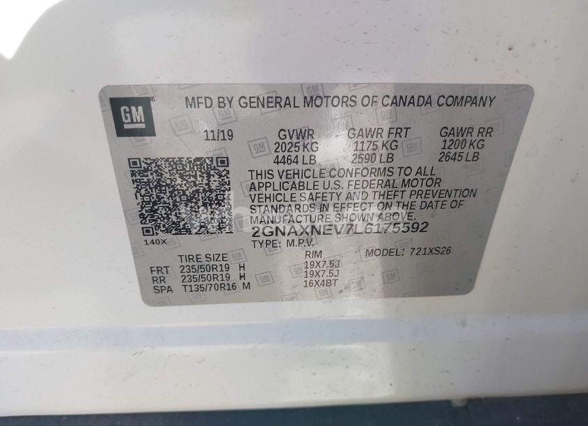 Photo 9 of 2020 Chevrolet Equinox FWD PREMIER 1.5L TURBO (VIN 2GNAXNEV7L6175592)