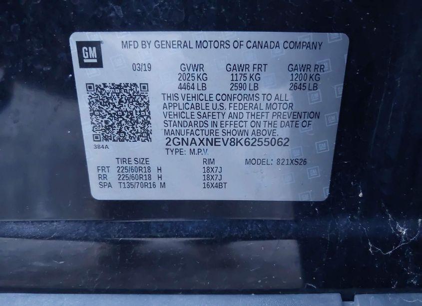 Photo 9 of 2019 Chevrolet Equinox PREMIER (VIN 2GNAXNEV8K6255062)