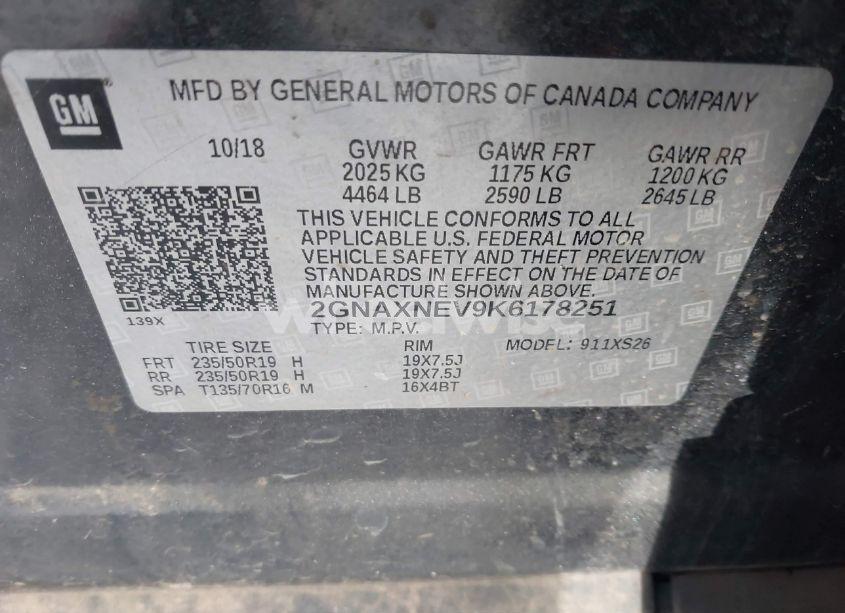 Photo 9 of 2019 Chevrolet Equinox PREMIER (VIN 2GNAXNEV9K6178251)