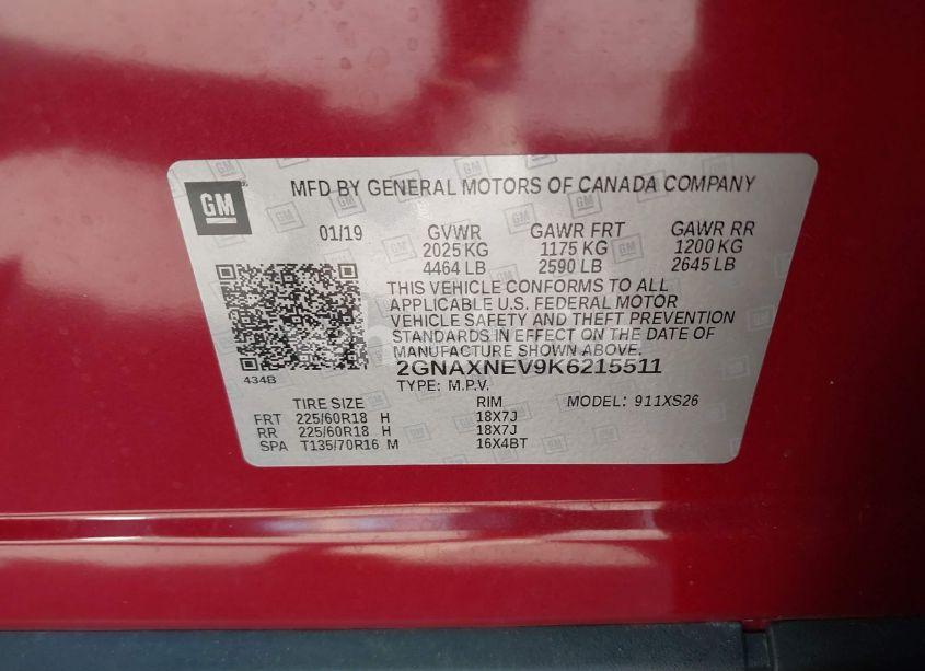 Photo 9 of 2019 Chevrolet Equinox PREMIER (VIN 2GNAXNEV9K6215511)