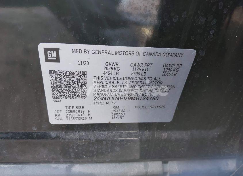 Photo 9 of 2021 Chevrolet Equinox FWD PREMIER (VIN 2GNAXNEV9M6124760)