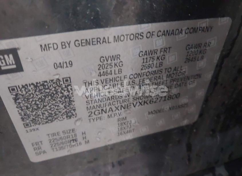 Photo 9 of 2019 Chevrolet Equinox PREMIER (VIN 2GNAXNEVXK6271800)