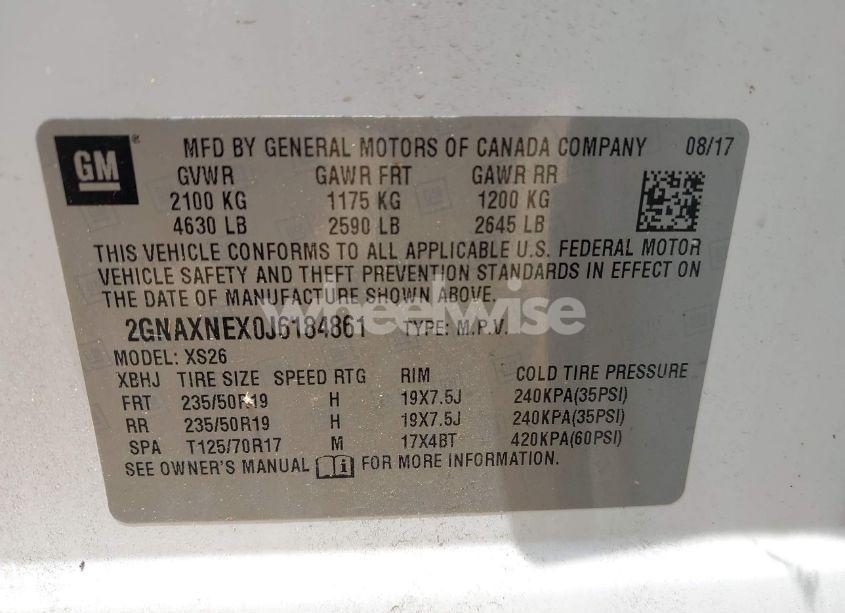 Photo 9 of 2018 Chevrolet Equinox PREMIER (VIN 2GNAXNEX0J6184861)