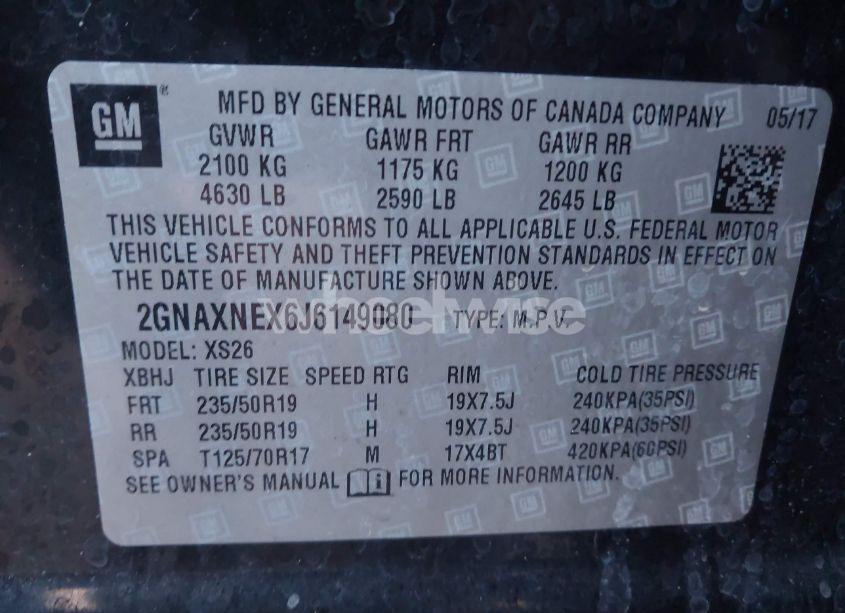 Photo 9 of 2018 Chevrolet Equinox PREMIER (VIN 2GNAXNEX6J6149080)