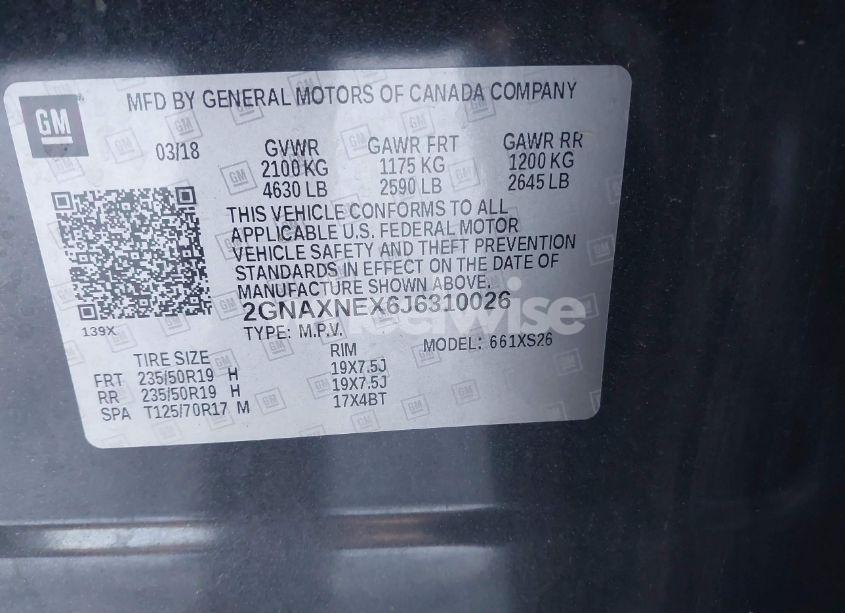 Photo 9 of 2018 Chevrolet Equinox PREMIER (VIN 2GNAXNEX6J6310026)