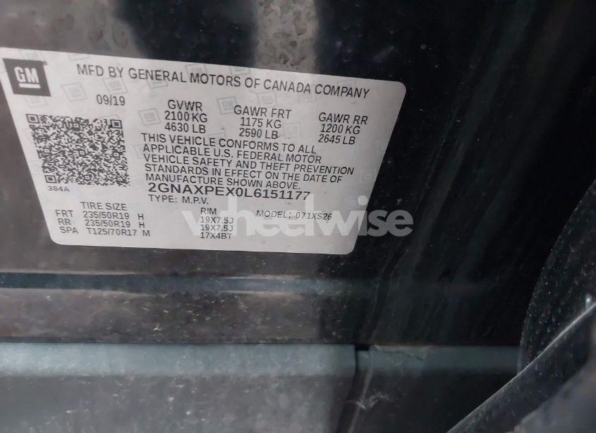 Photo 9 of 2020 Chevrolet Equinox FWD PREMIER 2.0L TURBO (VIN 2GNAXPEX0L6151177)