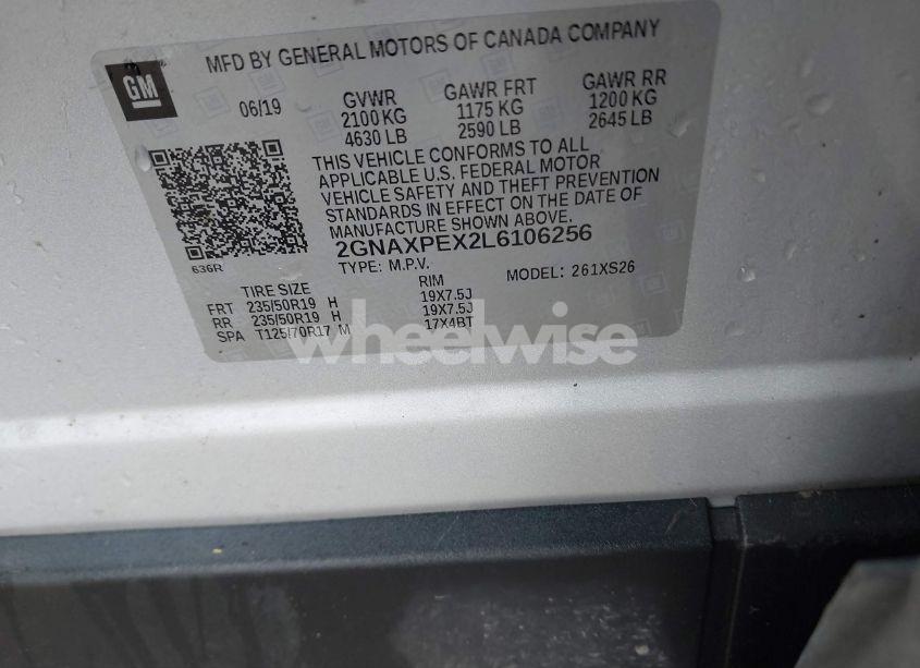 Photo 9 of 2020 Chevrolet Equinox FWD PREMIER 2.0L TURBO (VIN 2GNAXPEX2L6106256)