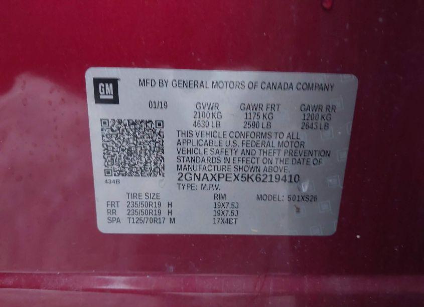Photo 9 of 2019 Chevrolet Equinox PREMIER (VIN 2GNAXPEX5K6219410)
