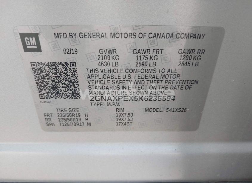 Photo 9 of 2019 Chevrolet Equinox PREMIER (VIN 2GNAXPEX5K6236594)