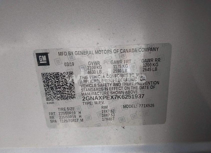 Photo 9 of 2019 Chevrolet Equinox PREMIER (VIN 2GNAXPEX7K6251937)