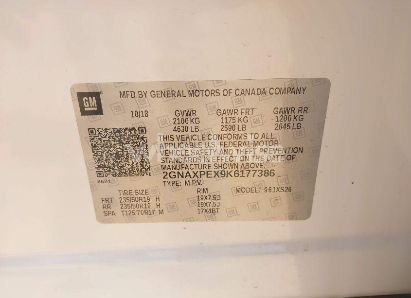 Photo 9 of 2019 Chevrolet Equinox PREMIER (VIN 2GNAXPEX9K6177386)