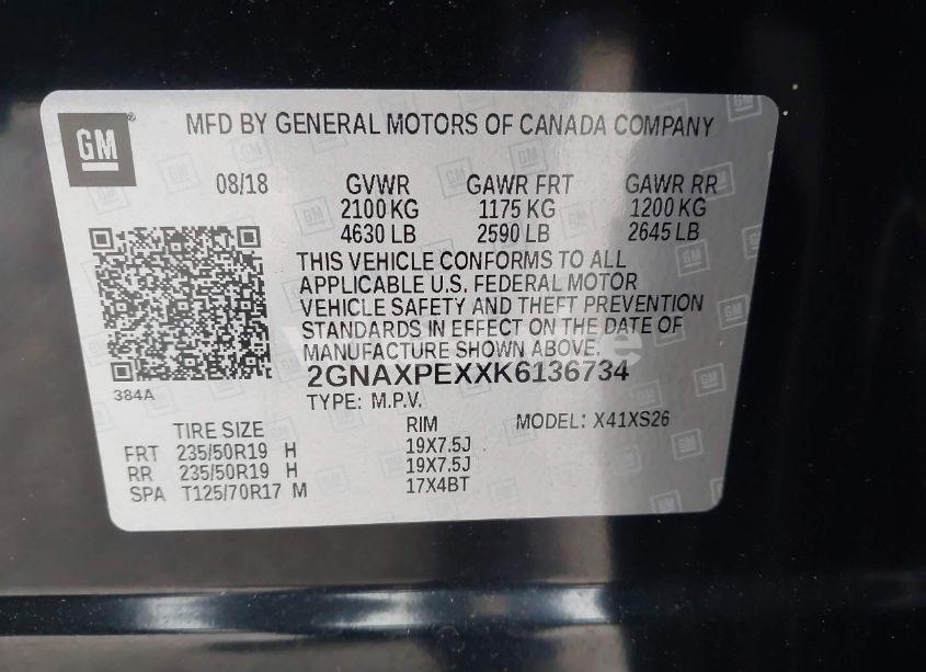 Photo 9 of 2019 Chevrolet Equinox PREMIER (VIN 2GNAXPEXXK6136734)