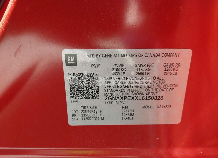 Photo 9 of 2020 Chevrolet Equinox FWD PREMIER 2.0L TURBO (VIN 2GNAXPEXXL6150828)