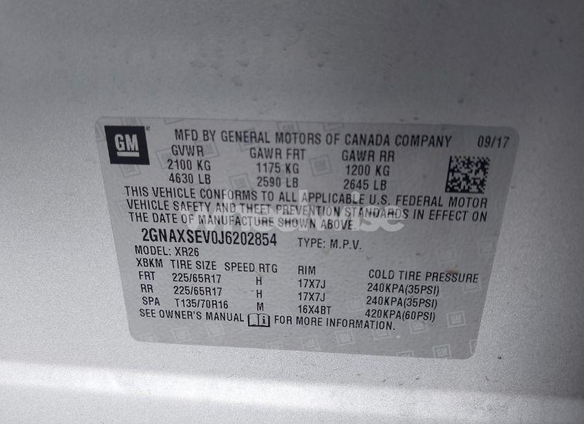 Photo 9 of 2018 Chevrolet Equinox LT (VIN 2GNAXSEV0J6202854)