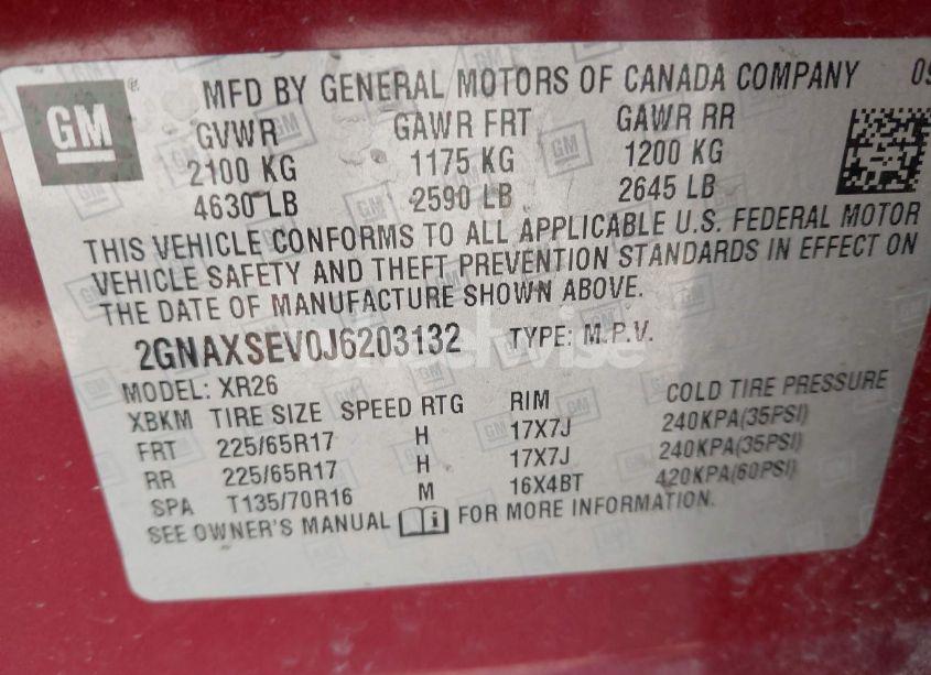 Photo 9 of 2018 Chevrolet Equinox LT (VIN 2GNAXSEV0J6203132)