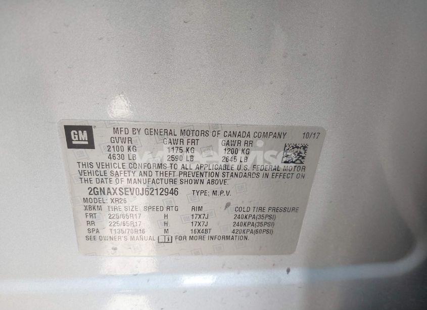 Photo 9 of 2018 Chevrolet Equinox LT (VIN 2GNAXSEV0J6212946)