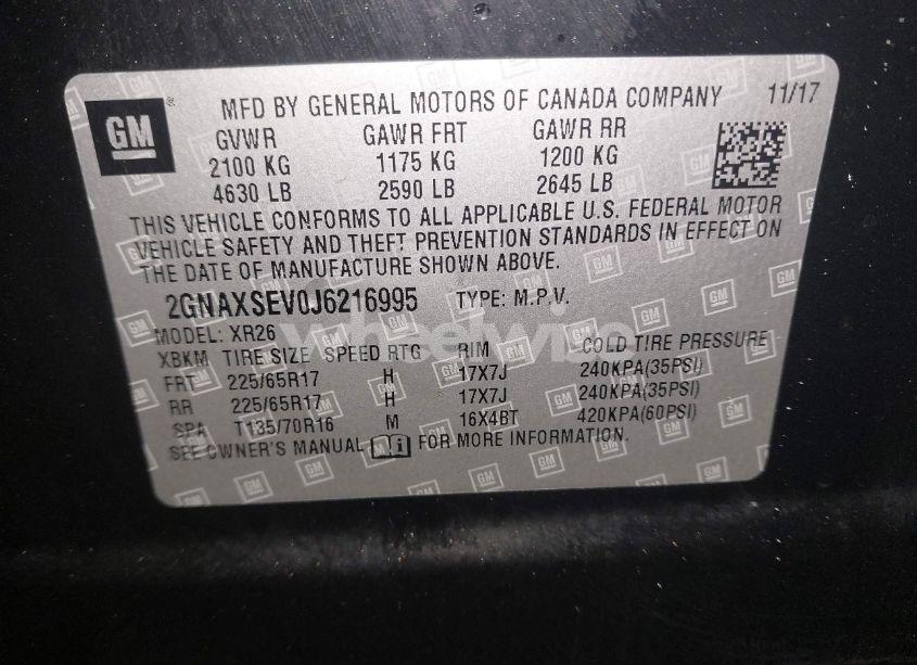 Photo 9 of 2018 Chevrolet Equinox LT (VIN 2GNAXSEV0J6216995)