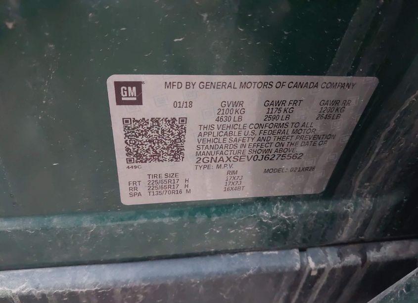 Photo 9 of 2018 Chevrolet Equinox LT (VIN 2GNAXSEV0J6275562)