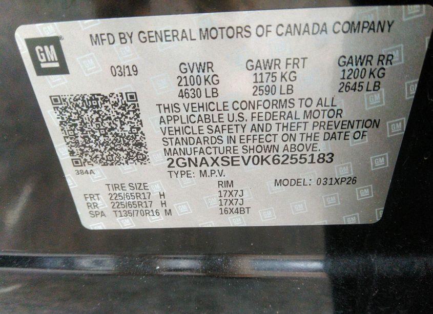 Photo 9 of 2019 Chevrolet Equinox LS (VIN 2GNAXSEV0K6255183)