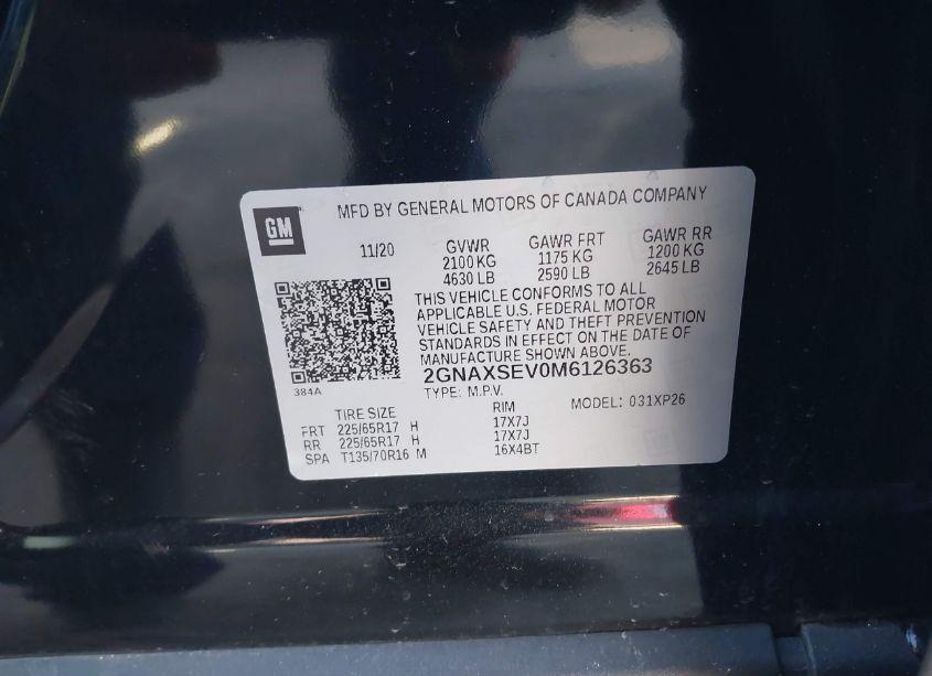 Photo 9 of 2021 Chevrolet Equinox AWD LS (VIN 2GNAXSEV0M6126363)