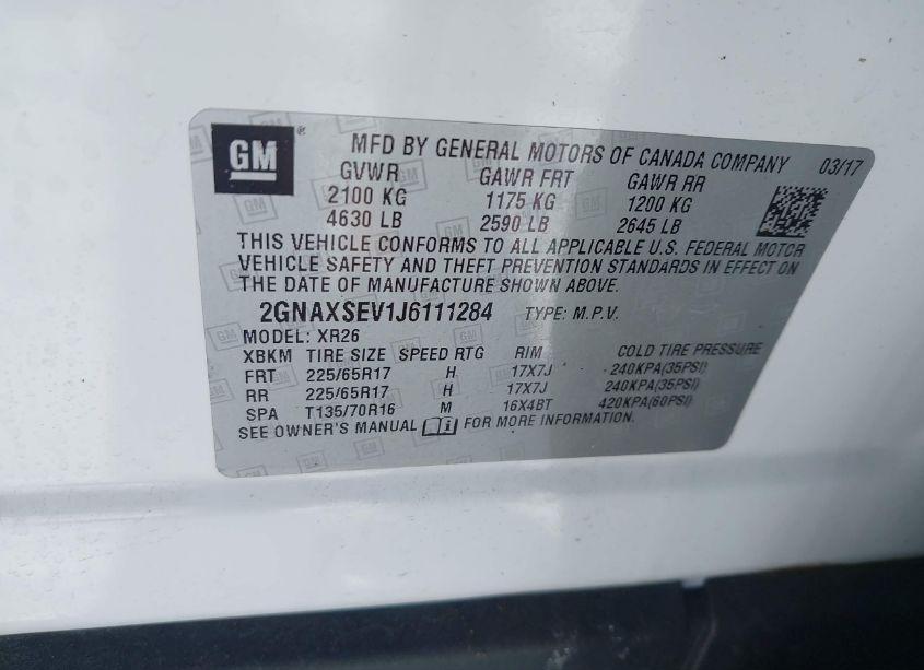 Photo 9 of 2018 Chevrolet Equinox LT (VIN 2GNAXSEV1J6111284)