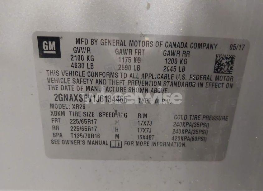 Photo 9 of 2018 Chevrolet Equinox LT (VIN 2GNAXSEV1J6134466)