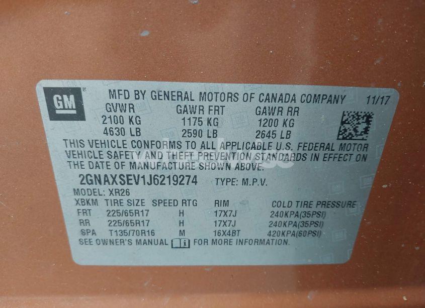 Photo 9 of 2018 Chevrolet Equinox LT (VIN 2GNAXSEV1J6219274)