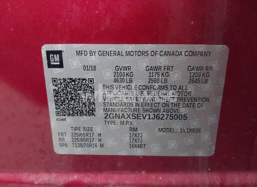 Photo 9 of 2018 Chevrolet Equinox LT (VIN 2GNAXSEV1J6275005)