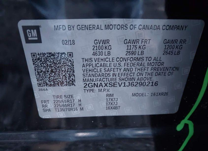 Photo 9 of 2018 Chevrolet Equinox LT (VIN 2GNAXSEV1J6290216)