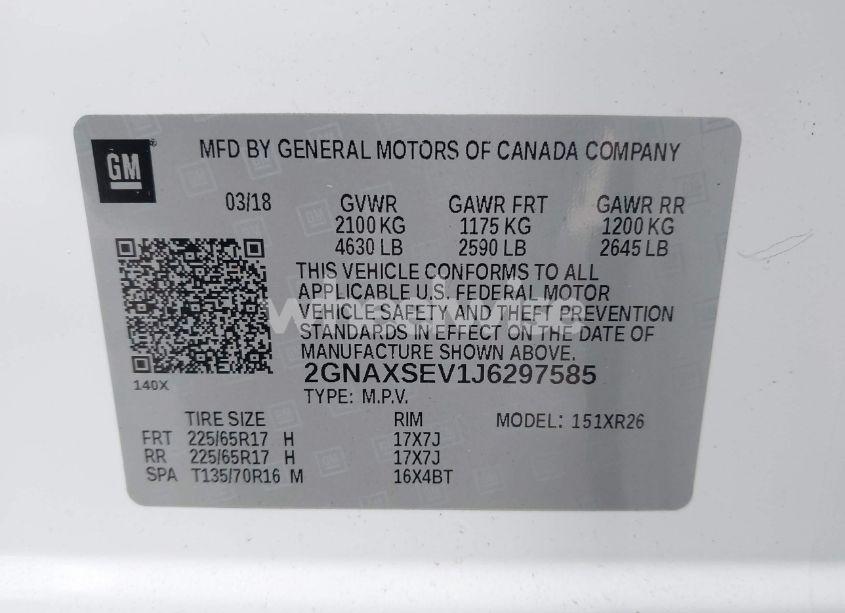 Photo 9 of 2018 Chevrolet Equinox LT (VIN 2GNAXSEV1J6297585)