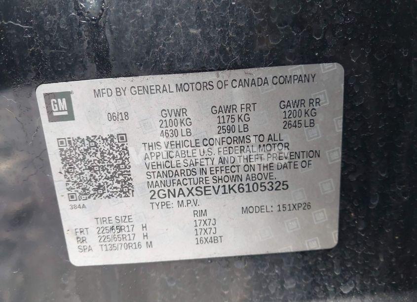 Photo 9 of 2019 Chevrolet Equinox LS (VIN 2GNAXSEV1K6105325)