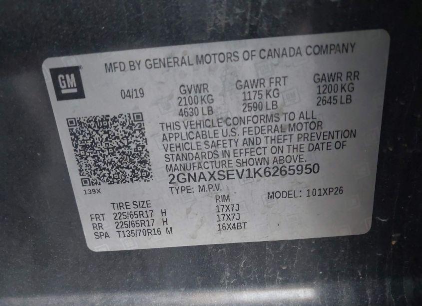 Photo 9 of 2019 Chevrolet Equinox LS (VIN 2GNAXSEV1K6265950)