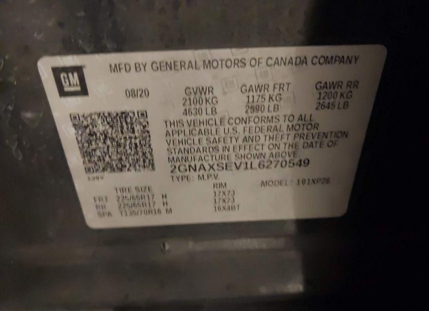 Photo 9 of 2020 Chevrolet Equinox AWD LS (VIN 2GNAXSEV1L6270549)