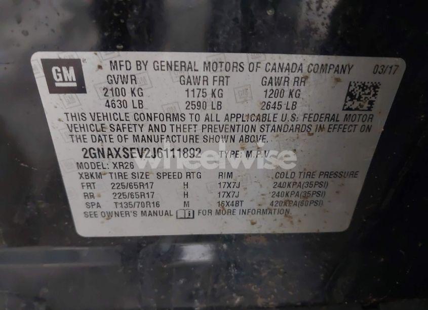 Photo 9 of 2018 Chevrolet Equinox LT (VIN 2GNAXSEV2J6111892)