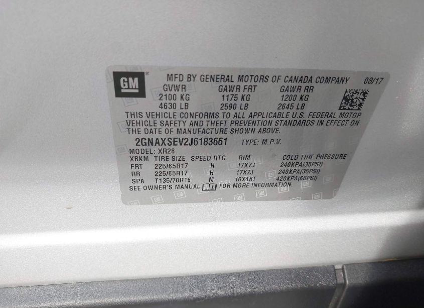 Photo 9 of 2018 Chevrolet Equinox LT (VIN 2GNAXSEV2J6183661)