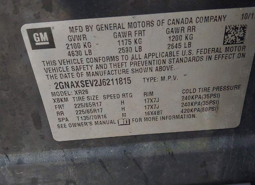 Photo 9 of 2018 Chevrolet Equinox LT (VIN 2GNAXSEV2J6211815)