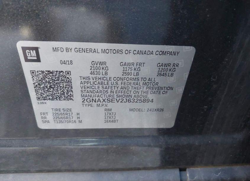 Photo 9 of 2018 Chevrolet Equinox LT (VIN 2GNAXSEV2J6325894)