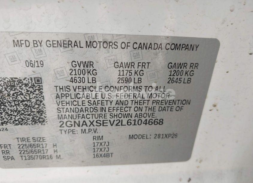 Photo 9 of 2020 Chevrolet Equinox AWD LS (VIN 2GNAXSEV2L6104668)