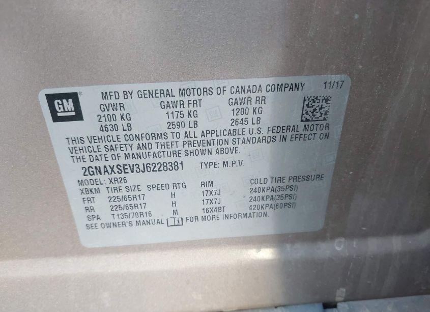 Photo 9 of 2018 Chevrolet Equinox LT (VIN 2GNAXSEV3J6228381)